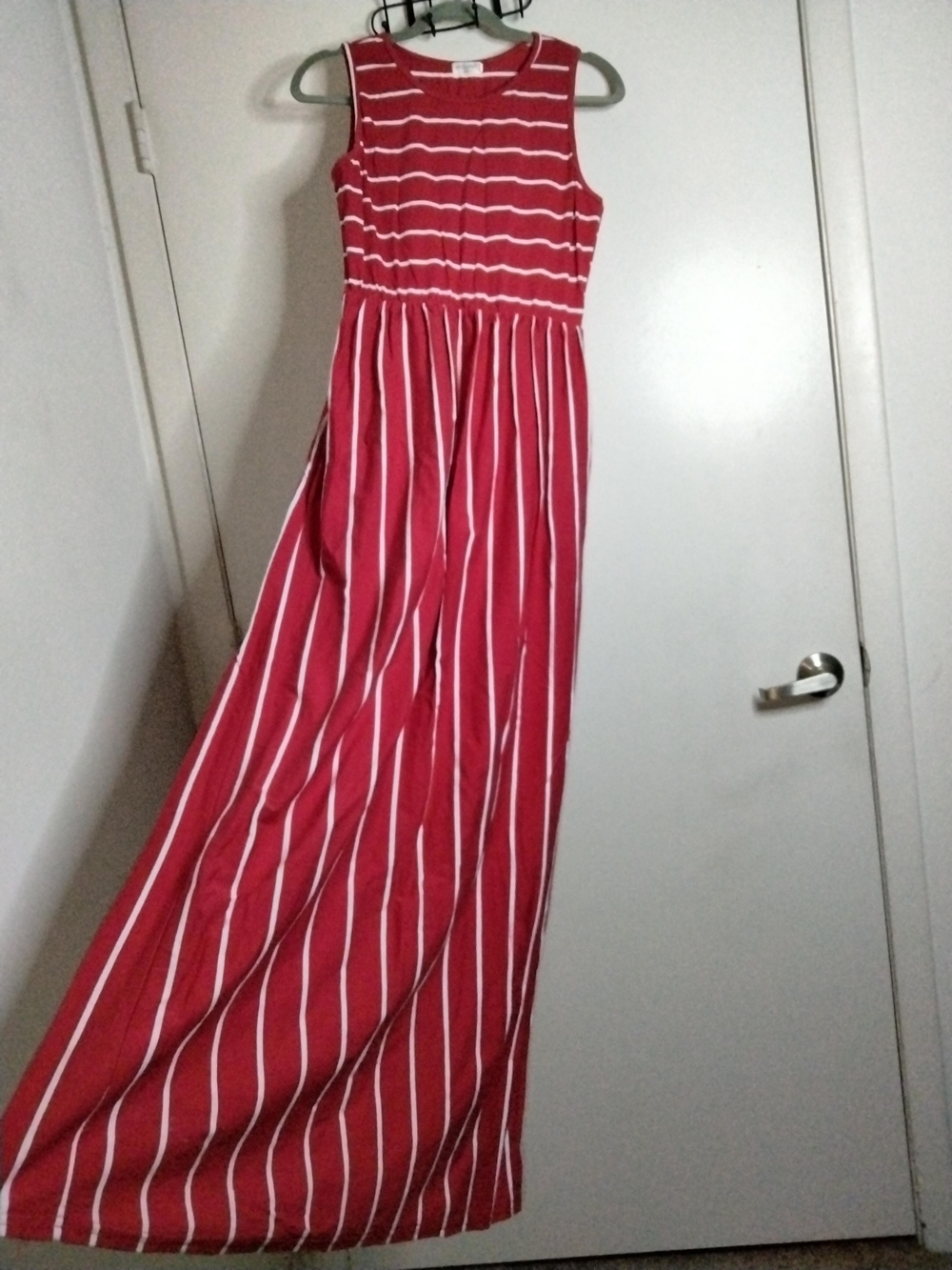 Hount (Sz M) Cotton Blend Slip Pockets Sleeveless Red & White Stripe Maxi Dress